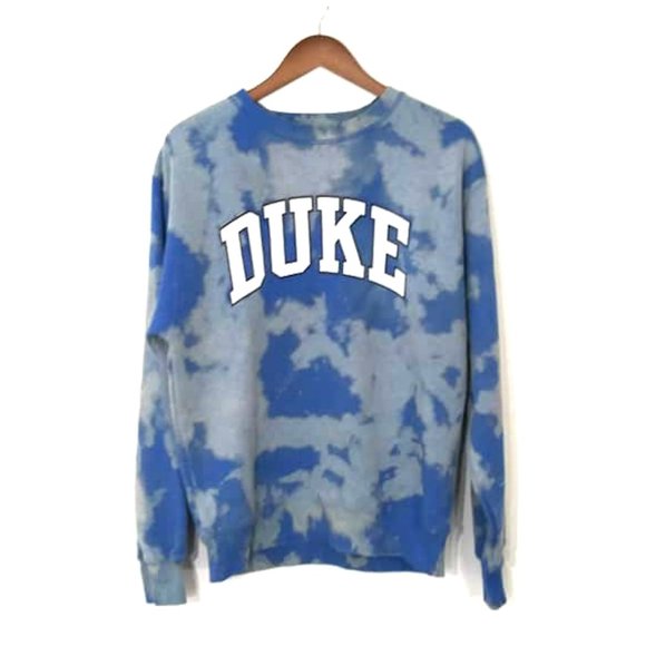 Upcycled Bleached Tye Dye Blue Duke Sweatshirt M - Picture 1 of 7